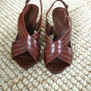 Clarks Artisan Brown Leather Heeled Sandals